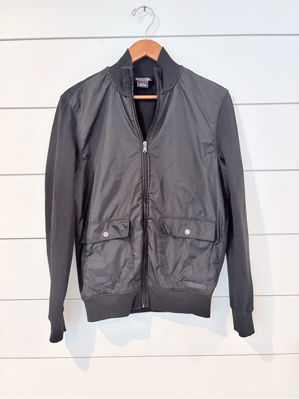 MICHAEL Michael Kors Black Mixed Media Bomber Jacket S Gorpcore Utility Moto
